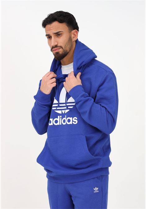 Blue sweatshirt for men with hood and clover print ADIDAS | IA4885.