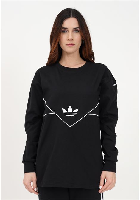 Women's black crewneck sweatshirt with Trefoil logo embroidery ADIDAS | IB5748.
