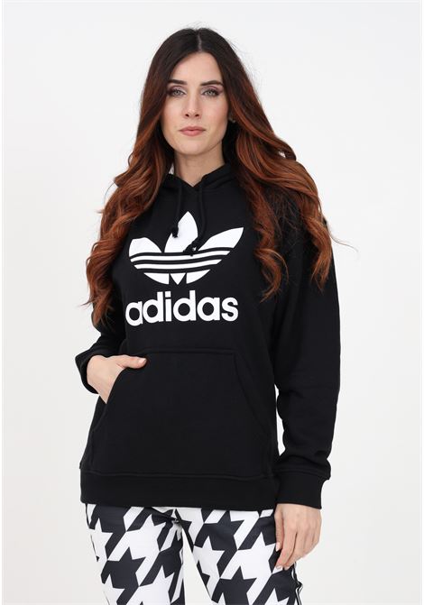 Black sweatshirt for women with hood and maxi logo print ADIDAS | IB7432.