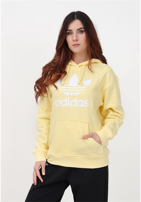 Yellow sweatshirt for women with hood and maxi logo print ADIDAS | IB7434.