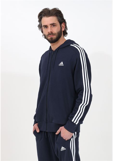 Essentials French Terry 3-Stripes Men's Blue Zip Up Sweatshirt ADIDAS | IC0434.