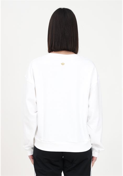 Women's white crewneck sweatshirt with trefoil lotus and houndstooth pattern ADIDAS | IC5148.