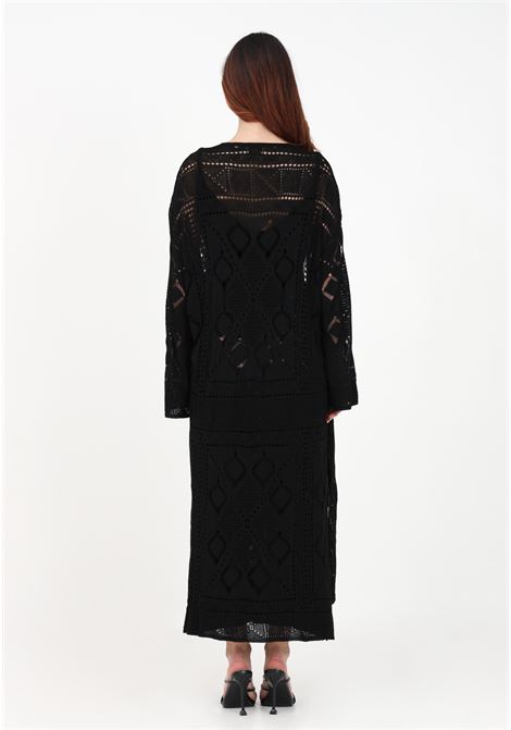 Women's black cardigan in lace stitch knit AKEP | Cardigan | MGKD01090NERO