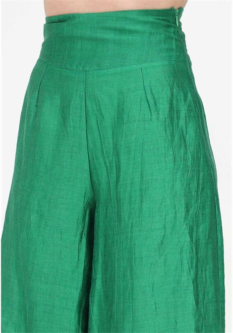 Pantalone casual verde da donna in lino a vita alta AKEP | Pantaloni | PTKD01113VERDE