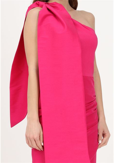 Short fuchsia dress for women with one-shoulder cut embellished with a bow ALMA SANCHEZ | Dress | ADELLE-TTFUCSIA