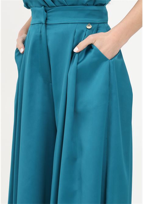 Elegant teal green palazzo trousers for women ALMA SANCHEZ | Pants | PORTIA-HSOTTANIO