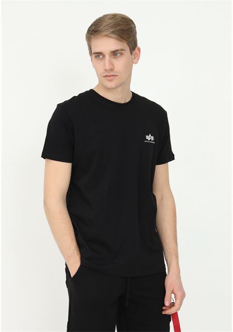 T-shirt casual nera da uomo con stampa logo frontale ALPHA INDUSTRIES | T-shirt | 18850503