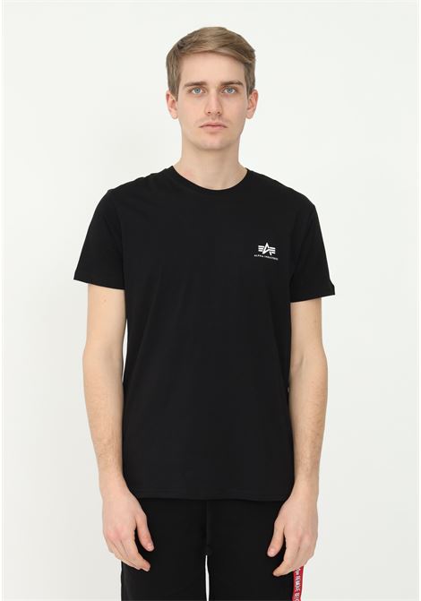 T-shirt casual nera da uomo con stampa logo frontale ALPHA INDUSTRIES | T-shirt | 18850503