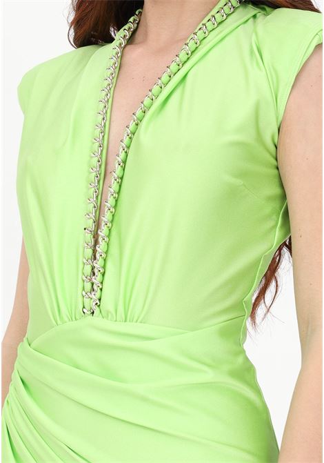 Women's lime green short dress with chain necklace AMEN | HMS23417937