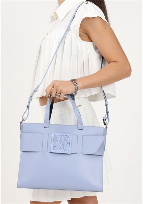Women's light blue shopper bag from Armani Exchange with a maxi buckle ARMANI EXCHANGE | Bag | 9426890A87421431