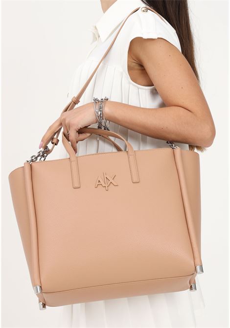 Beige shopper for women with AX monogram ARMANI EXCHANGE | Bag | 9428642F75509052