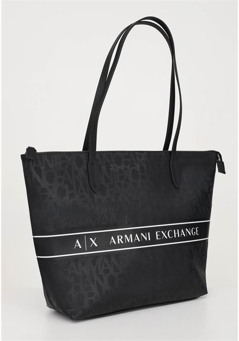 Shopper nera da donna con banda logata ARMANI EXCHANGE | Borse | 942867CC74419921