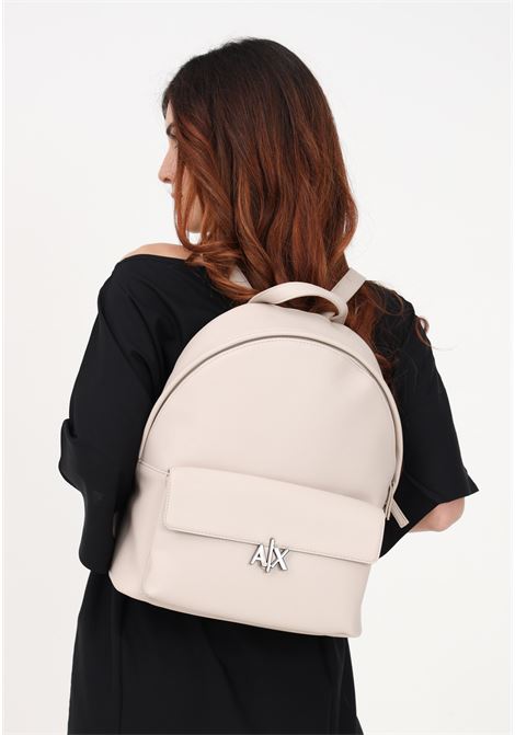 Beige women's backpack with AX metal patch ARMANI EXCHANGE | Backpack | 942916CC78826142