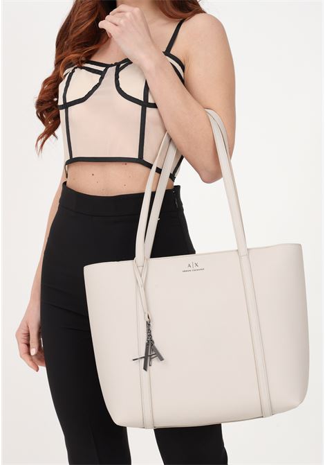 Beige shopper for women with AX logo and pendant ARMANI EXCHANGE | Bag | 942930CC72626342