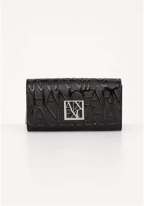 Black women's clutch bag with all-over embossed glossy logo and metal patch ARMANI EXCHANGE | Wallet | 948481CC79400020