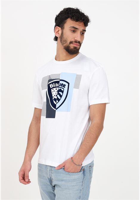 T-shirt casual bianca da uomo con scudo scamosciato frontale BLAUER | T-shirt | 23SBLUH02101004547100