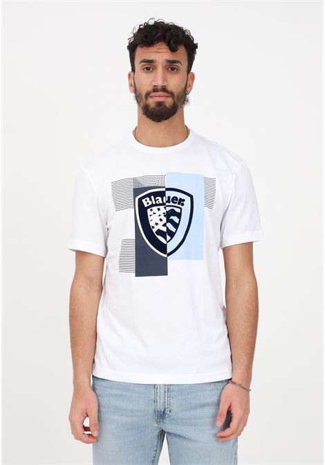 T-shirt casual bianca da uomo con scudo scamosciato frontale BLAUER | T-shirt | 23SBLUH02101004547100