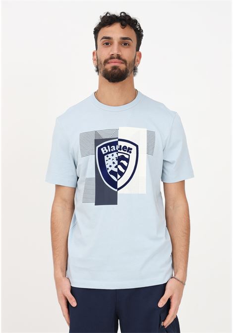 T-shirt casual azzurra da uomo con scudo scamosciato frontale BLAUER | T-shirt | 23SBLUH02101004547838