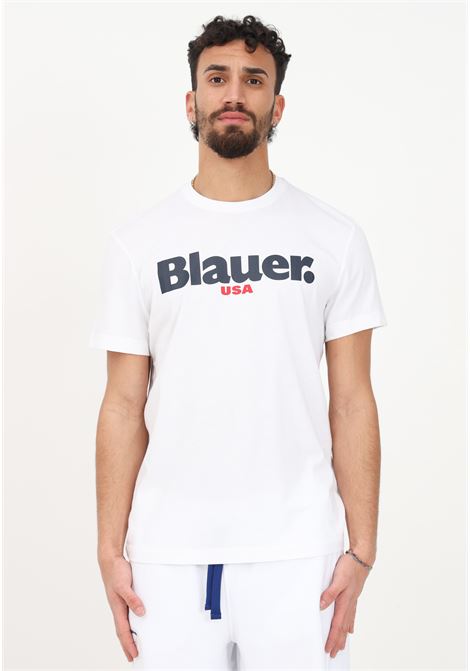T-shirt casual bianca da uomo con stampa logo lettering BLAUER | T-shirt | 23SBLUH02104004547100