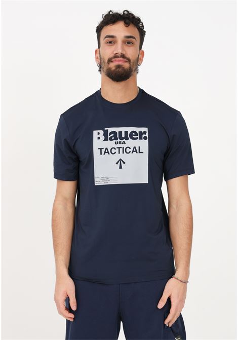 Blue casual t-shirt for men with maxi front print BLAUER | T-shirt | 23SBTUH02287006286881