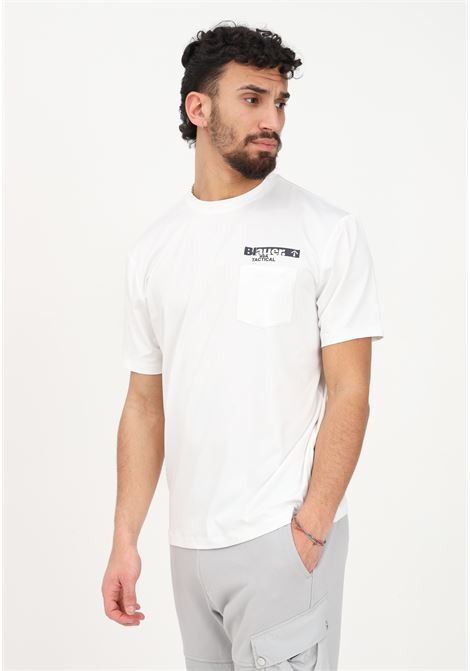 White casual t-shirt for men with chest pocket and logo print BLAUER | T-shirt | 23SBTUH02288006286126