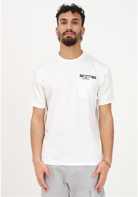 T-shirt casual bianca da uomo con taschino al petto e stampa logo BLAUER | T-shirt | 23SBTUH02288006286126