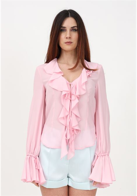Camicia elegante rosa da donna con volant e chiusura con laccetti centrale Blugirl | Camicie | RA3192T333232010