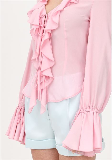 Camicia elegante rosa da donna con volant e chiusura con laccetti centrale Blugirl | Camicie | RA3192T333232010