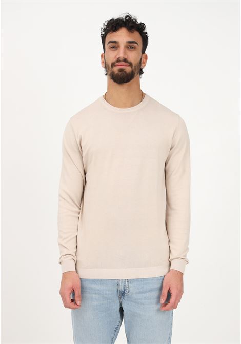 Men's beige crew-neck sweater BOMBOOGIE | MM7016-TKTP2105
