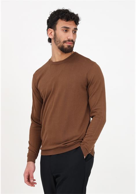 Brown crew neck sweater for men BOMBOOGIE | MM7016-TKTP2189