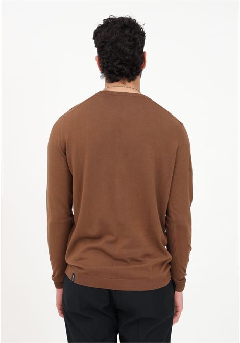 Brown crew neck sweater for men BOMBOOGIE | MM7016-TKTP2189