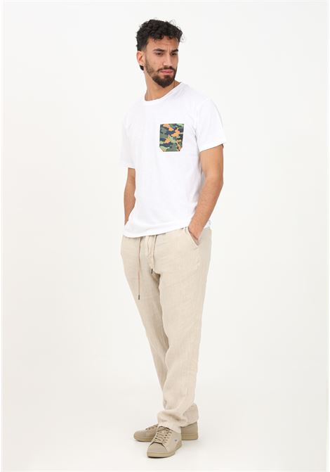 Pantalone casual beige da uomo in lino con elastico e cordino in vita BOMBOOGIE | Pantaloni | PMGANG-TLCC06