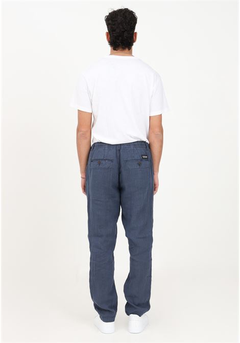 Pantalone casual blu da uomo in lino con elastico e cordino in vita BOMBOOGIE | Pantaloni | PMGANG-TLCC20