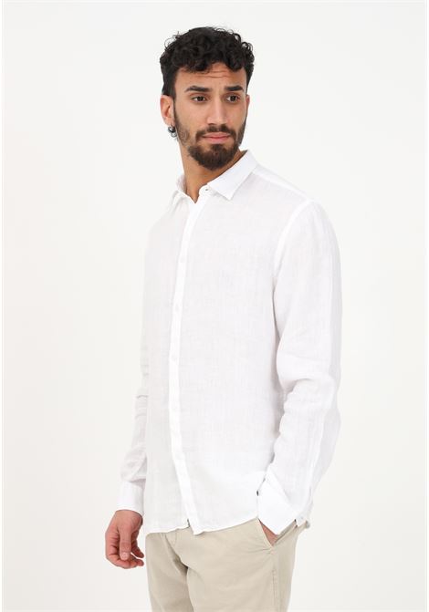 Camicia casual bianca da uomo in lino BOMBOOGIE | Camicie | SM6402-TLI200