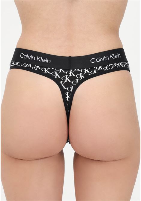 Black thong for women with monogram logo CALVIN KLEIN | Slip | 000QF7221EACR