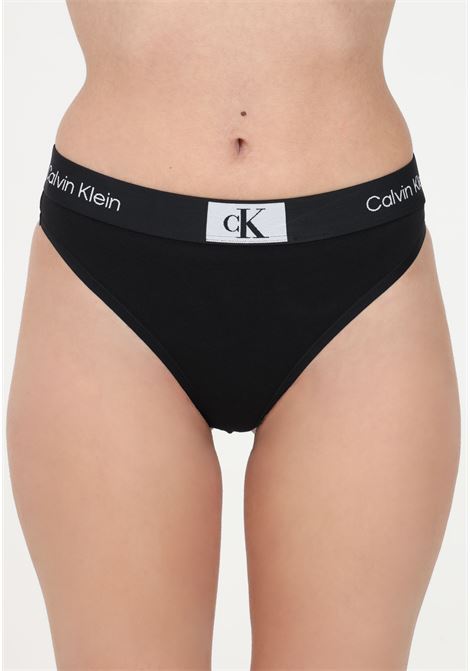 Black thong for women with logoed elastic CALVIN KLEIN | Slip | 000QF7221EUB1