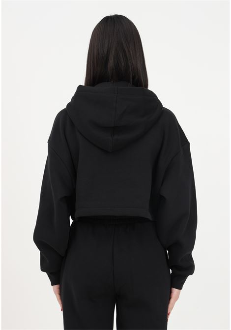 Women's black crop sweatshirt with hood and shiny lettering logo CALVIN KLEIN | J20J220560BEHBEH
