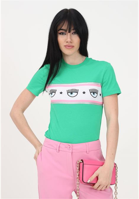 T-shirt verde da donna con stampa blinking eye CHIARA FERRAGNI | T-shirt | 74CBHF03CJF10144