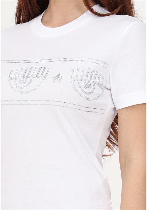 T-shirt casual bianca da donna con banda logata Eyelike in strass CHIARA FERRAGNI | T-shirt | 74CBHG02CJG01003