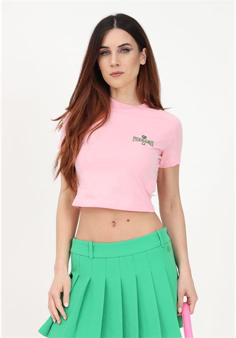 T-shirt casual rosa da donna con taglio crop e ricamo logo al petto CHIARA FERRAGNI | T-shirt | 74CBHT01CJT00439
