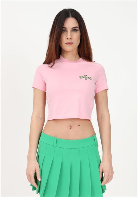 T-shirt casual rosa da donna con taglio crop e ricamo logo al petto CHIARA FERRAGNI | T-shirt | 74CBHT01CJT00439