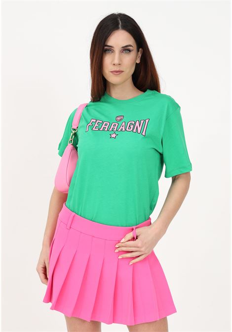 T-shirt casual verde da donna con stampa gommata Ferragni Stretch CHIARA FERRAGNI | T-shirt | 74CBHT02CJT00144