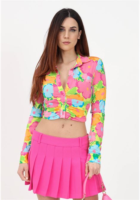 Camicia casual multicolor da donna con fantasia floreale e taglio crop CHIARA FERRAGNI | Camicie | 74CBL219JS179982