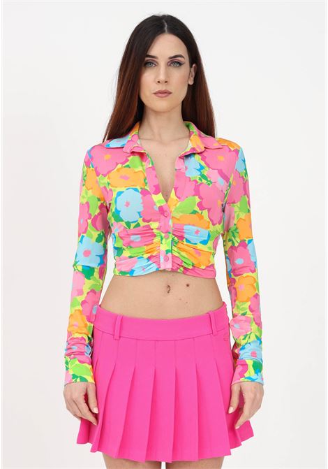 Camicia casual multicolor da donna con fantasia floreale e taglio crop CHIARA FERRAGNI | Camicie | 74CBL219JS179982