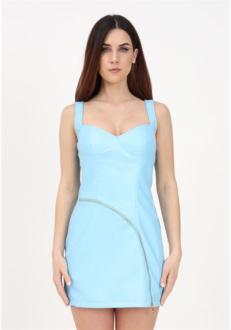 Short light blue dress for women in faux leather with cross zip CHIARA FERRAGNI | 74CBO919N0039237