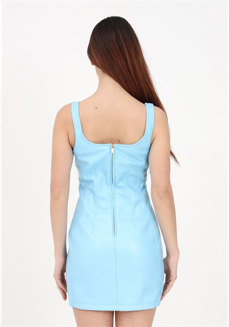 Short light blue dress for women in faux leather with cross zip CHIARA FERRAGNI | 74CBO919N0039237