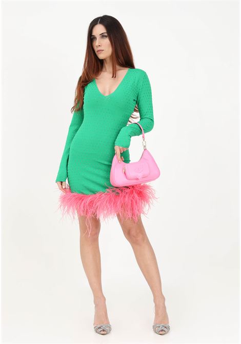 Short green dress for women with rhinestones and feathers with a Marabp effect CHIARA FERRAGNI | 74CBOM01CMH13144