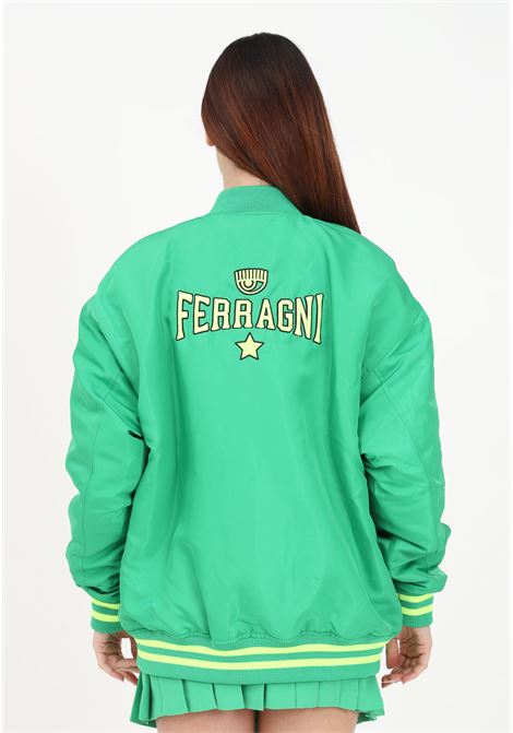 Green oversized bomber jacket for women with Ferragni Stretch 3D embroidery on the back CHIARA FERRAGNI | 74CBSD01CQD18144