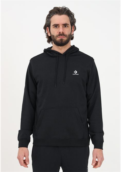 Black men's sweatshirt with hood and logo embroidery CONVERSE | Sweatshirt | 10023874-A01BLACK