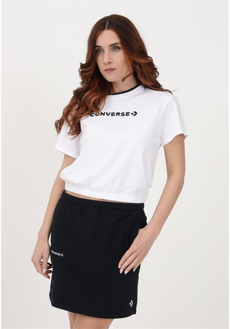 Casual white women's t-shirt with logo embroidery and contrasting crew neck CONVERSE | T-shirt | 10024771-A04WHITE